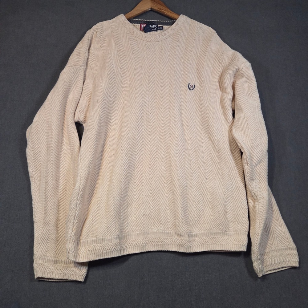 Chaps Ralph Lauren Sweater Mens XL Beige Herringbone Cotton Knit Crewneck Logo